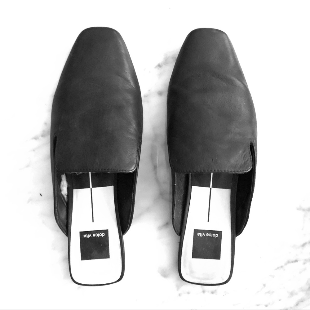 Dolce Vita Brie black leather mules.